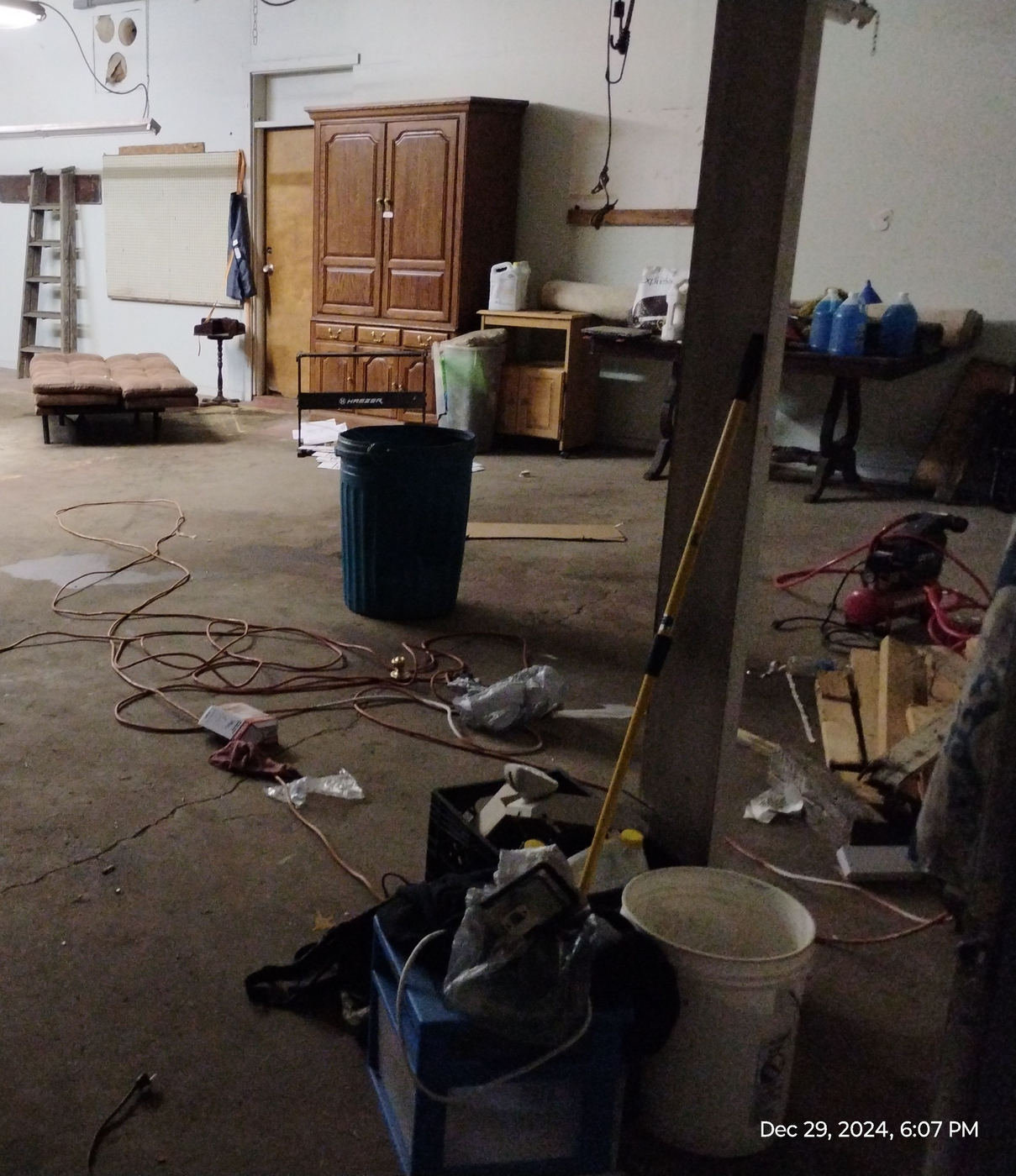 Inside the shop where the truck is kept